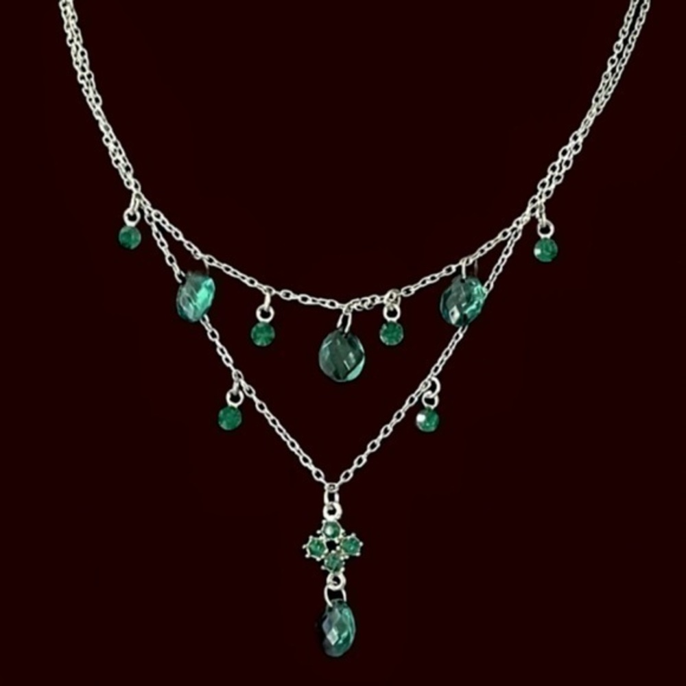 Elegant Silver Necklace with Green Accents